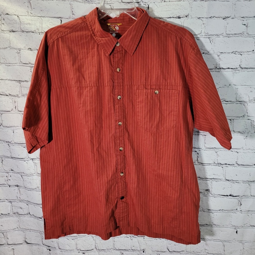Mountain Hardwear Button Down Shirt Mens XL Red Excellent Striped Short Sleeve